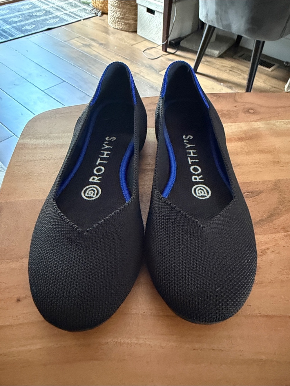 Rothy's Black Ballet Flats with Blue Accent